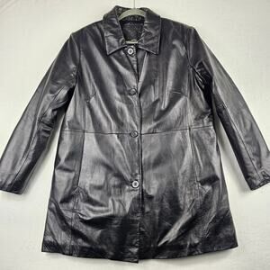 Womens XL Leather Jacket Long Pockets Quilted Interior Kathy Ireland LINER FLAW